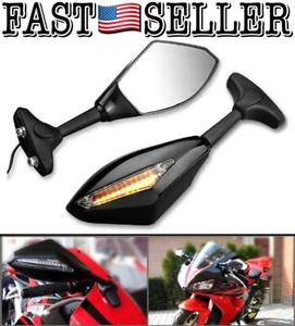 1 Pair Motorcycle Racing Side Rear View Mirror With LED Turn Signal Light Suzuki - Picture 1 of 6