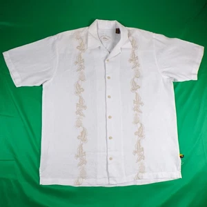 Tommy Bahama Down the Isle besticktes Leinen Kurzarm Hemd mit Knopfleiste Gr. L - Bild 1 von 13