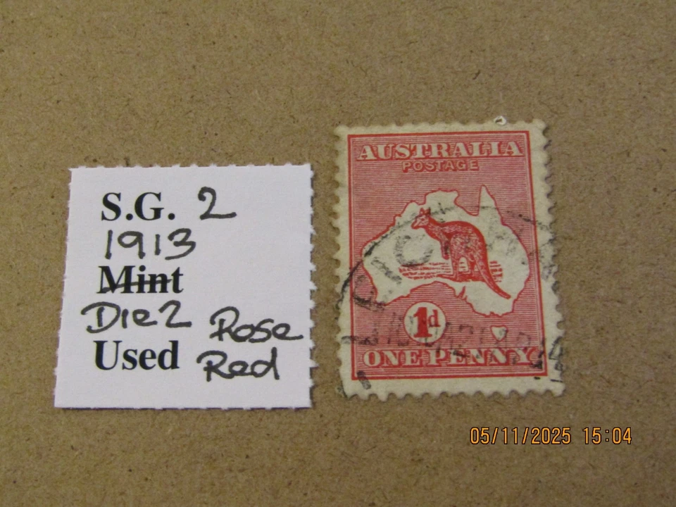 AUSTRALIA SG 2 KANGAROO 1d DIE 2 ROSE RED USED - Image 1 of 1