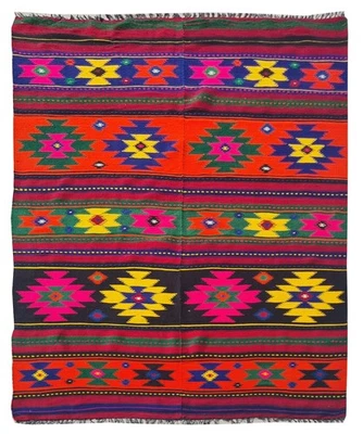 Alfombra de lana rusa Julkrus Kilim Kilm vintage anudada a mano rara 6 x 4 pies Foto 1 de 4