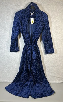 Cabernet Crushed Velvet Navy Blue Robe with Sash New Old Stock W/ Tags Sz Small - Image 1 of 4