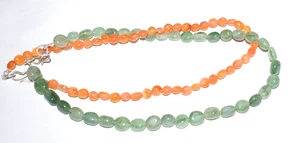 Collana stringa 21" argento sterling 925 pietra preziosa avventurina corniola naturale - Foto 1 di 14