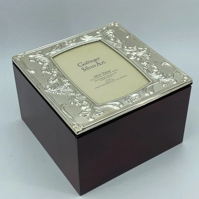 GODINGER Silver Art Silver Plated Wooden Photo Box 4x6 Frame Storage 7x7x5 Decor - Image 1 of 4
