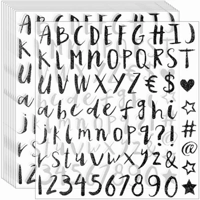 Pegatinas letras brillantes 810 piezas 10 hojas alfabeto número 1 pulgada negras Foto 1 de 4