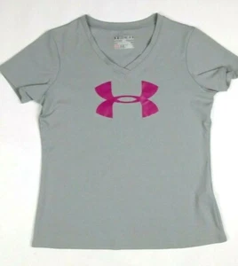 UNDER ARMOUR Girl's T-Shirt Sz YMD Youth Medium Gray Pink Logo - Picture 1 of 4