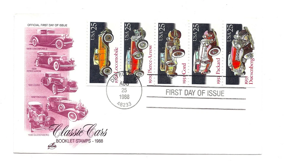 2381-85 (2385a) Classic Cars ArtCraft pane of 5 FDC - Image 1 of 1