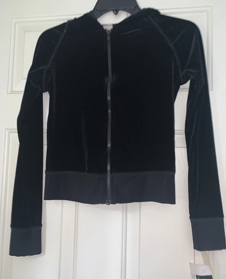 CHAQUETA DE CALENTAMIENTO Stars Girls Negra TERCIOPELO CREMALLERA FRONTAL GIMNASIO PATÍN DANZA ALEGRÍA LG NUEVA CON ETIQUETAS Foto 1 de 1