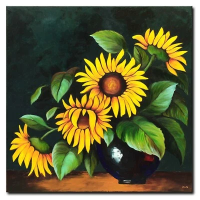 ORIGINAL Gemälde Sonnenblumen Acrylbild Abstrakt Modern Malerei Kunst HANDGEMALT - Bild 1 von 4