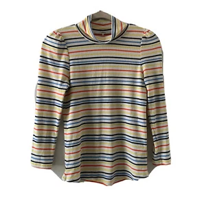 Free People Top Womens Small Multicolor Stripe Ribbed Mock Neck Blouse - Picture 1 of 6