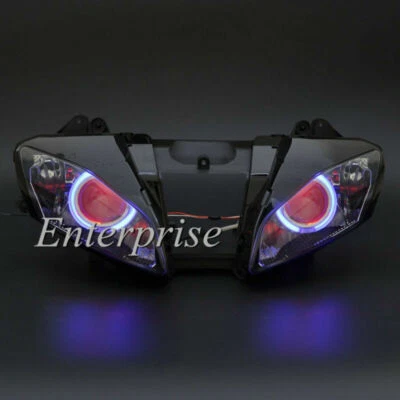 Headlight Kit Assembly for Yamaha YZF R6 2008-2014 Red Demon Eyes+Blue Halo+HID - Imagem 1 de 4