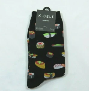 K.Bell Woman's Sushi High Cotton Blend Black Crew Socks Size 9-11 - Picture 1 of 3