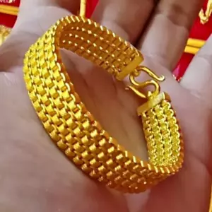 Bracelet Link 24k Gold Plated Chain Yellow Solid Thai Baht GP 22k 23k Jewelry - Picture 1 of 6