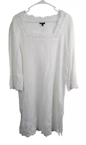 Talbots Womens 3/4 Sleeve White Gauze Cotton Crochet Dress Coverup Sheer Med NWT - Picture 1 of 8