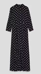 Zara Black White Polka Dot Long maxi Shirt Tea Dress Pockets XS extra Small BNWT - Picture 1 of 10