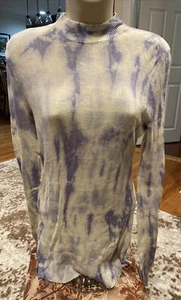 Something Navy multi color tie dye long sleeve fitted corton sweater M - Picture 1 of 5