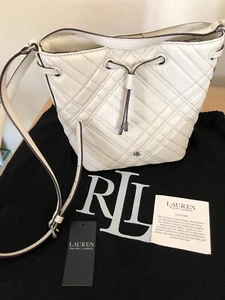 NWT Ralph Lauren Quilted Plaid Debby White Vanilla Bucket Handbag - Picture 1 of 6