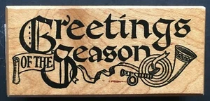 GREETINGS OF THE SEASON CHRISTMAS HOLIDAY WORD PHRASE PSX F312 Wood Rubber Stamp - Picture 1 of 4
