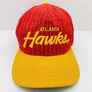 Vintage NBA Atlanta Hawks Snapback Hat Pinstripe Sports Specialties Red &Gold - Picture 1 of 6