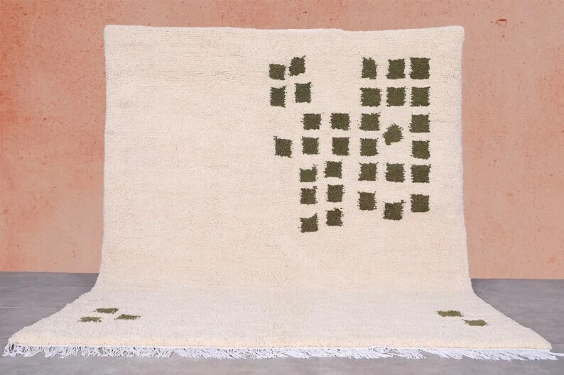 Tapis à damier marocain personnalisé vert exquis - tapis berbère en laine - s... - Photo 1/2