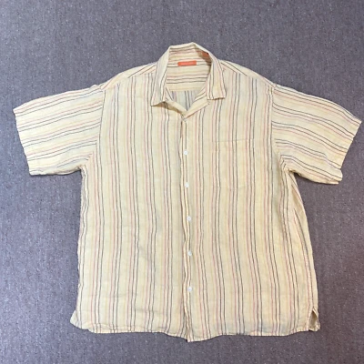 Martin Gordon Camp Shirt Mens XL Pale Yellow Button Up Short Sleeve 100% Linen - Image 1 of 4