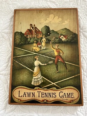 Wooden Wall Plaque Vintage - Lawn Tennis Game by R. Simonetto. - Image 1 of 2