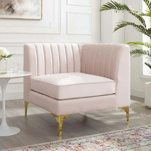 Modway Channel Tufted Performance Velvet Sectional Sofa Corner Chair - Picture 1 of 6