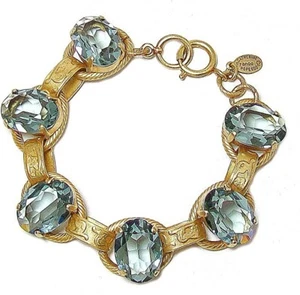 New Catherine Popesco Goldtone Swarovski Crystal Link Bracelet Blue Teal 1609G - Picture 1 of 2