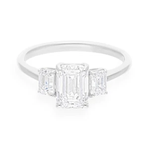 2.11 Ct Natural H Color SI Clarity Diamond Three Stone Band Ring 18k White Gold - Picture 1 of 14