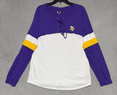 Ropa del equipo de la NFL Minnesota Vikings camisa manga larga corbata delantera para mujer L NUEVO Foto 1 de 4