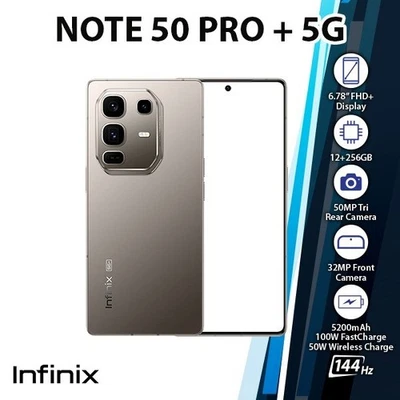 Infinix Note 50 Pro+ Plus 5G Android Cell Phone (GREY/12GB+256GB/Dual SIM) - Image 1 of 3