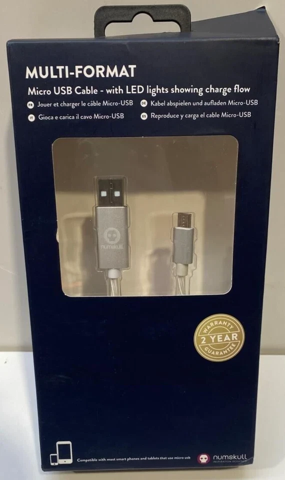 3 Meter (Blue LED) Micro USB,  Sync & Charge Cable Numskull Ex-Display - Image 1 of 4