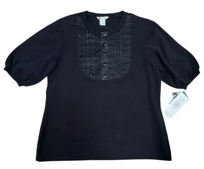 Peter Nygard Suéter Negro Manga Corta Pullover Blusa Top Mujer Talla L Nuevo Foto 1 de 4