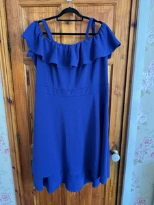 Quiz Blue Cold Shoulder Frilled Hi Low Dress Size 26 - Picture 1 of 2