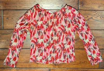 Blusa Top Jill Stuart Ligera Forrada Transparente Floral L/S en Rosa y Rojo Talla P Foto 1 de 4