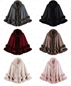 Women's Prom Genuine Rabbit Fur Knitted Cape Stole Wedding Shawl Wraps Winter - Picture 1 of 13