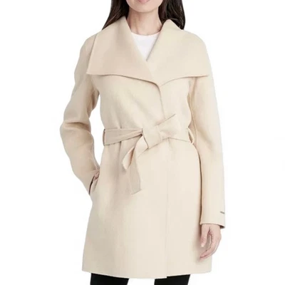 Tahari Ella belted wrap coat tan quiet luxury scandi girl NEW minimalist  - Image 1 of 4