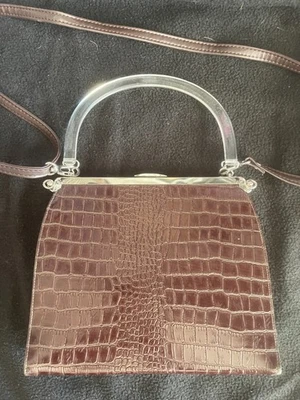 复古 Sargent & Edwards 可调式棕色鳄鱼皮钱包 - Lucite 手柄 — 第 1/4 张图片