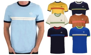 Sergio Tacchini Men's T-shirt Retro 80s Tee Cotton Stripe Ringer Top New XS-4XL - Picture 1 of 60
