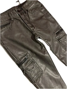 “Rockstar Original” Grey Leather Stacked Pants - Picture 1 of 6