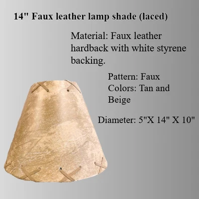Pantalla de lámpara de tapa dura de cuero sintético tostado y topo de 14" con respaldo de estireno blanco Foto 1 de 4