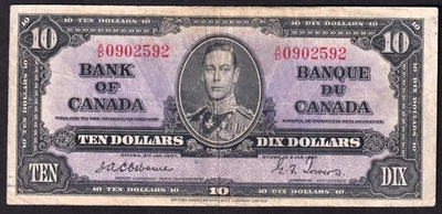 Canada 1937 $10 Ten Dollar Banknote Osbourne - Towers A/D 0902592 - Image 1 of 2