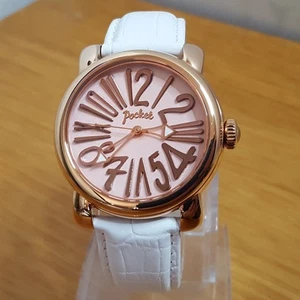 Reloj Bolsillo Hombre Damas Cuero Blanco Oro Rosa Retro Arte Pop Medio PK2004 NUEVO - Imagen 1 de 10