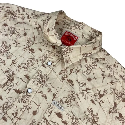 Camisa a Presión Sendero Para Hombre 100% Algodón Perla Occidental Beige/Marrón Vaqueros • Grande Foto 1 de 4