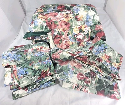 Juego de sábanas edredón floral Springmaid King de 15 piezas 2 fundas 4 cortinas verde rojo de colección Foto 1 de 4