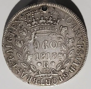 BRASILIEN 960 REIS 1818 JOAO VI WAPPEN GLOBUS SILBER WELTMÜNZE - Bild 1 von 2
