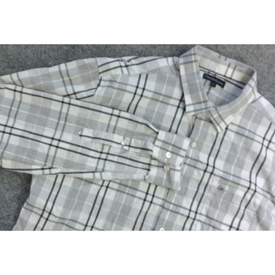 Christian Lacroix Mens Large Gray White Plaid Long Sleeve Button Front Shirt - Image 1 of 4