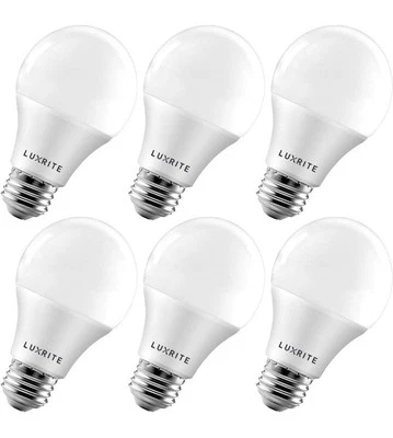 Luxrite 6 Pack A19 LED Bulbs 60W Equivalent 3500K Natural White Dimmable 9W E26 - Image 1 of 4