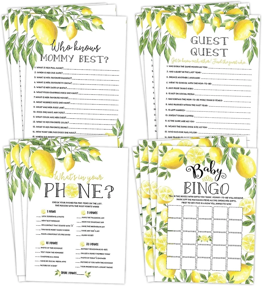 Juegos de baby shower florales de limón - 25 cada uno Foto 1 de 1