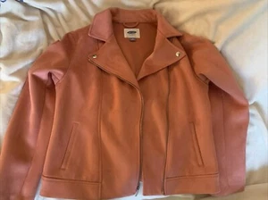 Old Navy Womens Rose Moto Jacket Size Med 90% Polyester 10% Spandex Faux Suede - Picture 1 of 5