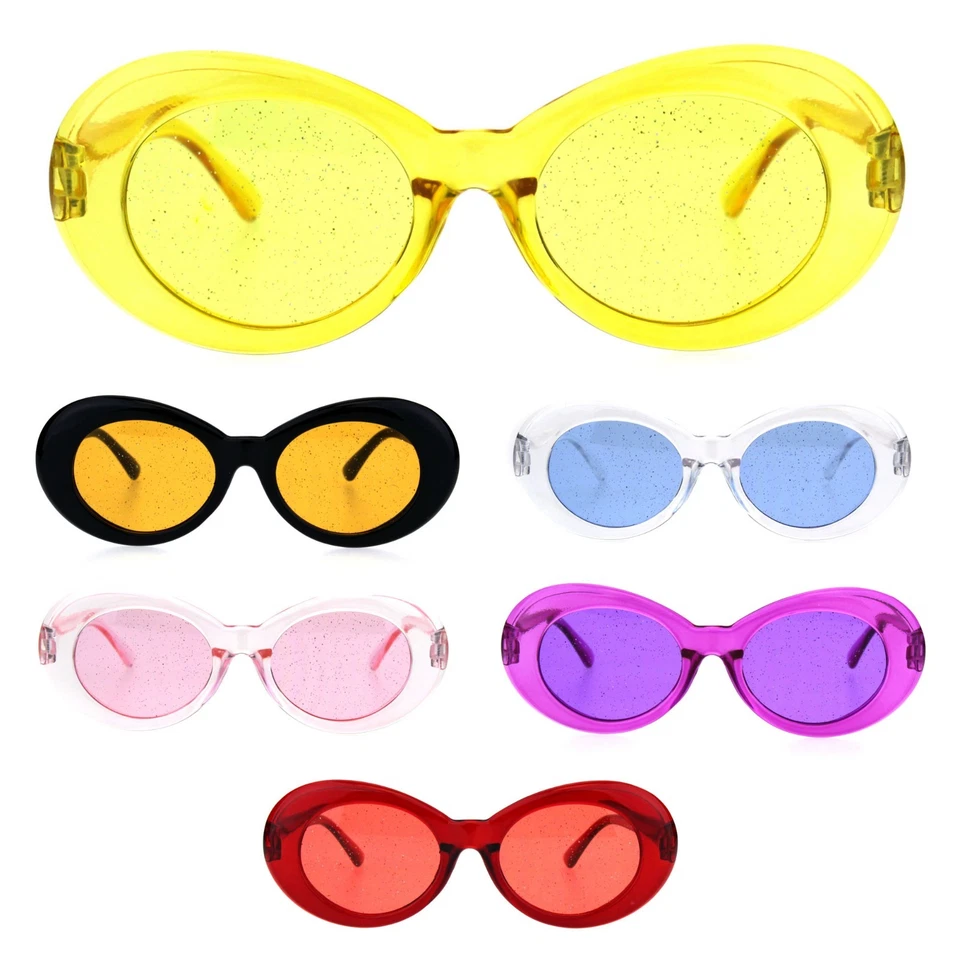 Gafas de sol retro mod de plástico grueso con lentes brillantes ovaladas redondas para mujer Foto 1 de 1